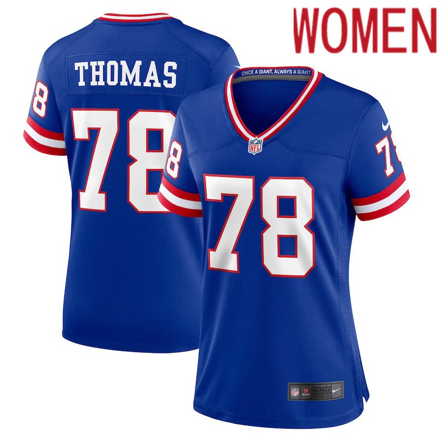Women New York Giants 78 Andrew Thomas Nike Royal Classic Player Game NFL Jersey